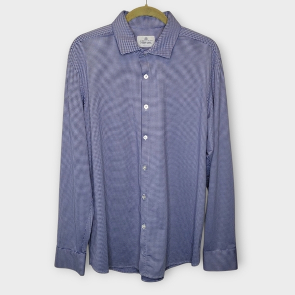 Mizzen Main Trim Fit Performance Oxford Shirt XL Navy Check - Picture 1 of 5